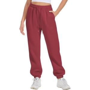 imageATHMILE Womens Cargo Sweatpants Oversized Fleece Joggers Fall Fashion Outfits Y2k Clothes 2024 with PocketsSwine Red