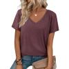 imageATHMILE Womens Tops Shirts for Women Short Sleeve V Neck Tee Summer Fashion Trendy Soft Casual Spring Clothes Outfits BeachWine Red