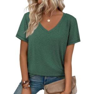 imageATHMILE Womens Tops Shirts for Women Short Sleeve V Neck Tee Summer Fashion Trendy Soft Casual Spring Clothes Outfits BeachDark Green