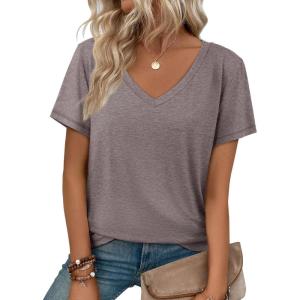 imageATHMILE Womens Tops Shirts for Women Short Sleeve V Neck Tee Summer Fashion Trendy Soft Casual Spring Clothes Outfits BeachGray Purple