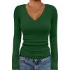imageATHMILE Womens Fall Deep V Neck Long Sleeve Shirts Modal Slim Fit Basic Tee Tops 2025Adark Green
