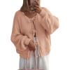 imageATHMILE Womens Tie Front Bow Cardigan Sweaters Chunky Knit Long Puff Sleeve Trendy Fall Winter Jacket Coats 2025Pink