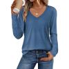 imageATHMILE Womens 2025 Fall Long Sleeve Shirts Basic Apparel Shirts Trendy V Neck Tshirt for Women Curved Hem TopsBlue