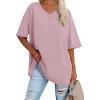 imageATHMILE Womens Oversized Shirts V Neck Plus Size Spring Workout Summer Tops Beach Vacation 2026 Gym Clothes Basic TeeDark Pink