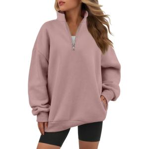 imageATHMILE Womens Oversized Sweatshirts Fall Fashion Hoodies Half Zip Fleece Pullover Long Sleeve Y2K Clothes with Side PocketsDarkpink
