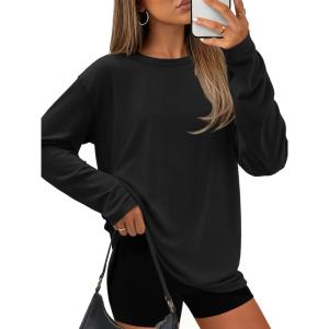 imageATHMILE Womens Oversized T Shirts Loose Fit Crewneck Short Sleeve Tops Summer Casual Blouse Y2K 2025 Basic Tee BeachZblack