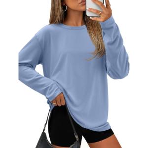 imageATHMILE Womens Oversized T Shirts Loose Fit Crewneck Short Sleeve Tops Summer Casual Blouse Y2K 2025 Basic Tee BeachZblue