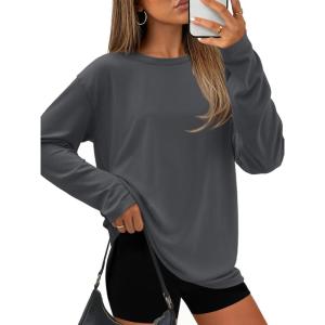 imageATHMILE Womens Oversized T Shirts Loose Fit Crewneck Short Sleeve Tops Summer Casual Blouse Y2K 2025 Basic Tee BeachZdeep Grey