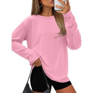 imageATHMILE Womens Oversized T Shirts Loose Fit Crewneck Short Sleeve Tops Summer Casual Blouse Y2K 2025 Basic Tee BeachZpink