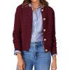imageATHMILE Womens Cardigan Sweaters Casual Long Sleeve Button Down Crewneck Casual Knit Cropped Fall Winter Jackets ClothesWine Red