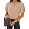 imageATHMILE Womens Puff Short Sleeve Sweater Tops 2026 Spring Summer Trendy Crew Neck Cute Casual T Shirts BlousesBeige