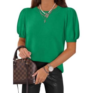 imageATHMILE Womens Puff Short Sleeve Sweater Tops 2026 Spring Summer Trendy Crew Neck Cute Casual T Shirts BlousesGreen