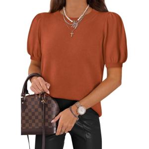 imageATHMILE Womens Puff Short Sleeve Sweater Tops 2026 Spring Summer Trendy Crew Neck Cute Casual T Shirts BlousesOrange