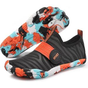 imageATHMILE Kids Water Shoes Boys Girls Water Shoes Quick Dry Barefoot Beach Sports Swim Pool Summer ShoesLittle KidBig KidBlack Orange Ripple