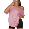imageATHMILE Off The Shoulder Tops for Women 2025 Fall Long Sleeve Oversized Tshirts Fashion Going Out Outfits Casual Basic Tees