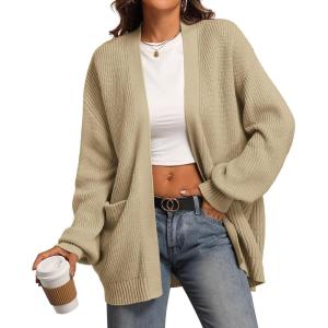 imageATHMILE Oversized Cardigan Sweaters for Women Fall Outfits Chunky Knit Open Front Sweater with PocketsApricot