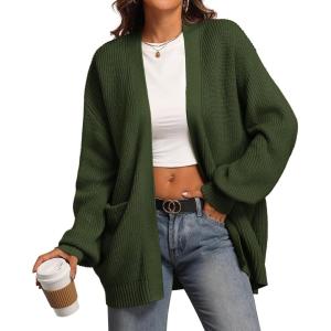 imageATHMILE Oversized Cardigan Sweaters for Women Fall Outfits Chunky Knit Open Front Sweater with PocketsArmy Green