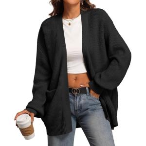 imageATHMILE Oversized Cardigan Sweaters for Women Fall Outfits Chunky Knit Open Front Sweater with PocketsBlack