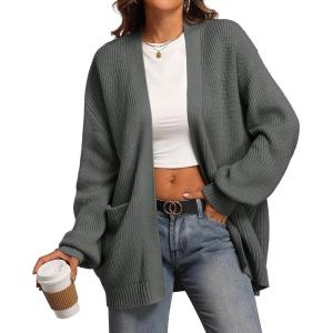 imageATHMILE Oversized Cardigan Sweaters for Women Fall Outfits Chunky Knit Open Front Sweater with PocketsDark Grey