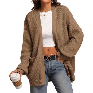 imageATHMILE Oversized Cardigan Sweaters for Women Fall Outfits Chunky Knit Open Front Sweater with PocketsKhaki