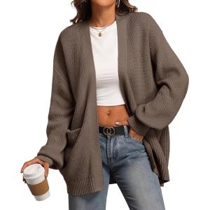 imageATHMILE Oversized Cardigan Sweaters for Women Fall Outfits Chunky Knit Open Front Sweater with PocketsNutmeg