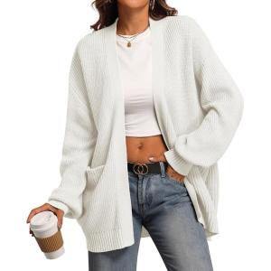imageATHMILE Oversized Cardigan Sweaters for Women Fall Outfits Chunky Knit Open Front Sweater with PocketsOffwhite