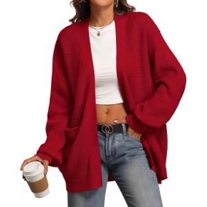 imageATHMILE Oversized Cardigan Sweaters for Women Fall Outfits Chunky Knit Open Front Sweater with PocketsRed