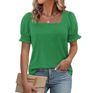 imageATHMILE Womens Summer Tops Square Neck Dressy Casual Blouses Ruffle Sleeve Cute Spring Beach Vacation CausalGreen