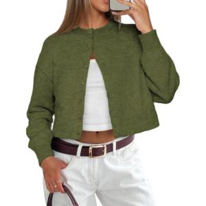 imageATHMILE Cropped Cardigan Sweaters for Women Lightweight Crop Knit Y2k Fall Outfits Fashion Clothes 2025Green