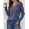 image:imageATHMILE Long Sleeve Shirts for Women Early Fall Fashion Tops 2026 Casual V Neck Button Blouses Tunic Tops for LeggingsBlue