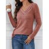 image:imageATHMILE Long Sleeve Shirts for Women Early Fall Fashion Tops 2026 Casual V Neck Button Blouses Tunic Tops for LeggingsCaramel