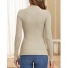 image:imageATHMILE Womens 2026 Fall Long Sleeve Pullover Ribbed Knit Sweater Low Mock Neck Slim Fit Basic Casual Tee TopsAlmond