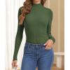 image:imageATHMILE Womens 2026 Fall Long Sleeve Pullover Ribbed Knit Sweater Low Mock Neck Slim Fit Basic Casual Tee TopsArmy Green