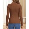 image:imageATHMILE Womens 2026 Fall Long Sleeve Pullover Ribbed Knit Sweater Low Mock Neck Slim Fit Basic Casual Tee TopsBrown