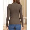 image:imageATHMILE Womens 2026 Fall Long Sleeve Pullover Ribbed Knit Sweater Low Mock Neck Slim Fit Basic Casual Tee TopsCoffee
