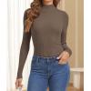 image:imageATHMILE Womens 2026 Fall Long Sleeve Pullover Ribbed Knit Sweater Low Mock Neck Slim Fit Basic Casual Tee TopsCoffee