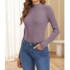 image:imageATHMILE Womens 2026 Fall Long Sleeve Pullover Ribbed Knit Sweater Low Mock Neck Slim Fit Basic Casual Tee TopsGray Purple