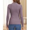 image:imageATHMILE Womens 2026 Fall Long Sleeve Pullover Ribbed Knit Sweater Low Mock Neck Slim Fit Basic Casual Tee TopsGray Purple