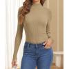 image:imageATHMILE Womens 2026 Fall Long Sleeve Pullover Ribbed Knit Sweater Low Mock Neck Slim Fit Basic Casual Tee TopsToffee
