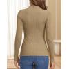 image:imageATHMILE Womens 2026 Fall Long Sleeve Pullover Ribbed Knit Sweater Low Mock Neck Slim Fit Basic Casual Tee TopsToffee