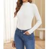 image:imageATHMILE Womens 2026 Fall Long Sleeve Pullover Ribbed Knit Sweater Low Mock Neck Slim Fit Basic Casual Tee TopsWhite