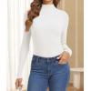 image:imageATHMILE Womens 2026 Fall Long Sleeve Pullover Ribbed Knit Sweater Low Mock Neck Slim Fit Basic Casual Tee TopsWhite