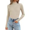 image:imageATHMILE Womens 2026 Fall Long Sleeve Pullover Ribbed Knit Sweater Low Mock Neck Slim Fit Basic Casual Tee TopsAlmond