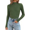 image:imageATHMILE Womens 2026 Fall Long Sleeve Pullover Ribbed Knit Sweater Low Mock Neck Slim Fit Basic Casual Tee TopsArmy Green