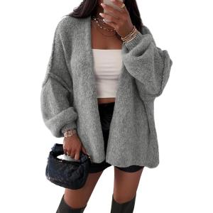 image:imageATHMILE Womens Fall Oversized Cardigan Sweaters Long Lantern Sleeve Knit Open Front Lightweight Winter Fashion Clothes 2026Gray