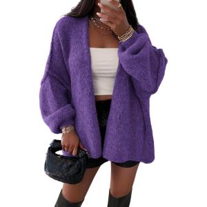 image:imageATHMILE Womens Fall Oversized Cardigan Sweaters Long Lantern Sleeve Knit Open Front Lightweight Winter Fashion Clothes 2026Purple