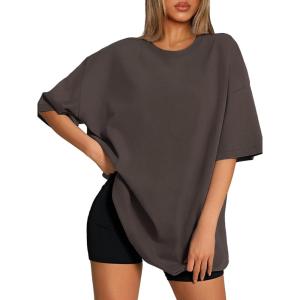 image:imageATHMILE Womens Oversized T Shirts Loose Fit Crewneck Short Sleeve Tops Summer Casual Blouse 2026 Y2K Basic Tee BeachBrown