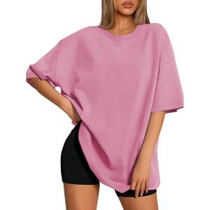 image:imageATHMILE Womens Oversized T Shirts Loose Fit Crewneck Short Sleeve Tops Summer Casual Blouse 2026 Y2K Basic Tee BeachPink