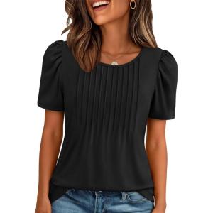 image:imageATHMILE Womens T Shirts Short Sleeve Summer Tops Pleated Dressy Casual Blouses Spring Clothes Beach Vacation 2026Black