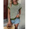 image:imageATHMILE Womens Short Sleeve Sweater Spring Summer Striped Teacher Round Neck Pullover Cap Sleeve Knit Cute Vest Tops 2026Army Green